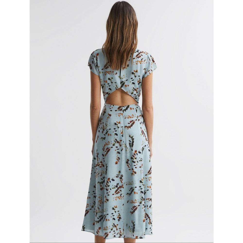 Reiss Livia Blur Floral Cut-Out Back Midi Dress NWT Celebrity Worn Size 10